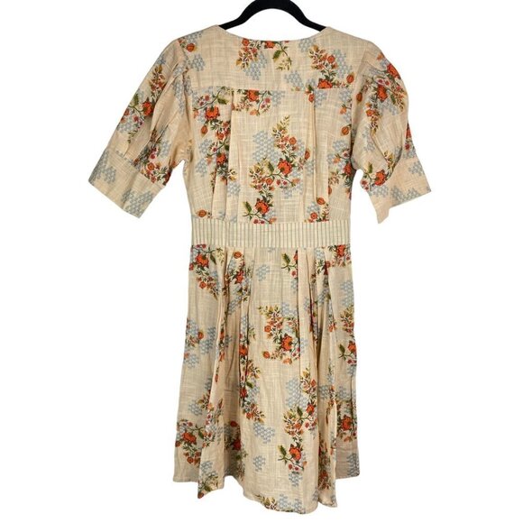 Agua Bendita Menta Sunbaze Floral Print Pleated Mini Dress Beige Size - Picture 8 of 9
